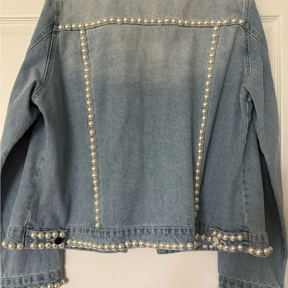 Boston Proper Light Wash Denim Jacket with Pearl Accents - Picture 3 of 3